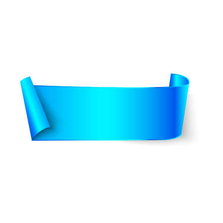 Blue blank paper curved ribbon banner with paper rolls isolated on white background. Vector blank place for your textのイラスト素材
