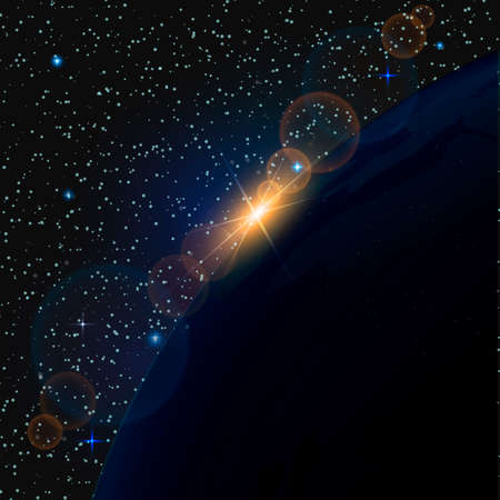 Abstract black background with earth and white stars in space. Vectorのイラスト素材