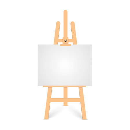 Wooden brown easels with mock up empty blank square canvases. Isolated white on background.のイラスト素材
