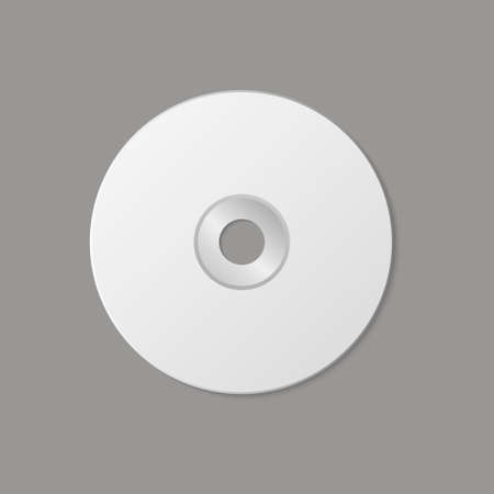 Blank white compact disk with cover on wooden table and concrete wall background. Mock up. CD disk. Vector illustration.のイラスト素材