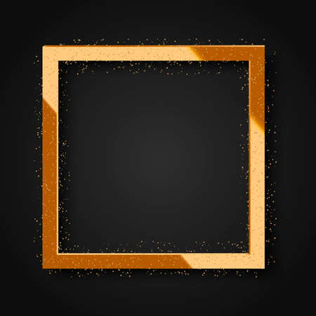 Realistic square shiny gold frame with sparkles for poster design illustration.のイラスト素材