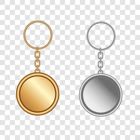 Gold and silver key chain pendants mock up.のイラスト素材