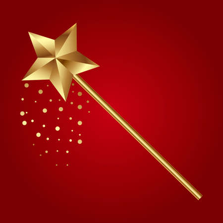 A Vector illustration of golden magic wand on red background.のイラスト素材