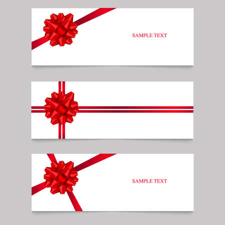 Cards with red ribbons. Vector illustration. Place for text.のイラスト素材