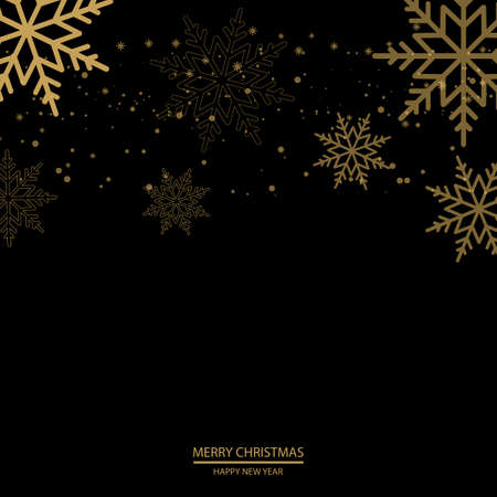 Christmas background with falling gold snowflakes on black background. Vector.のイラスト素材