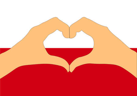 A Vector illustration of Poland flag and hands making a heart shape.のイラスト素材