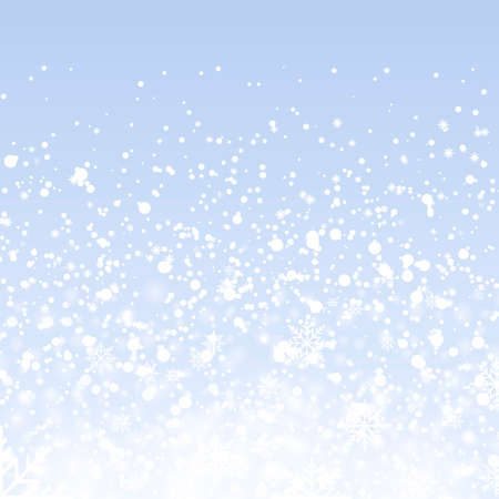 Christmas background with falling snowflakes on blue sky. Vector.のイラスト素材