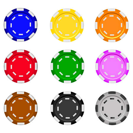 Set of casino chips on a white background. Poker chips. Vector realistic illustration.のイラスト素材