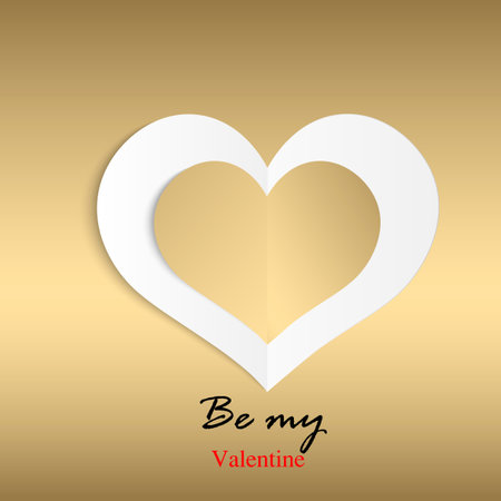 Happy Valentine's Day abstract background with cut paper gold heart. Valentine's Day greeting card. Vector illustration.のイラスト素材