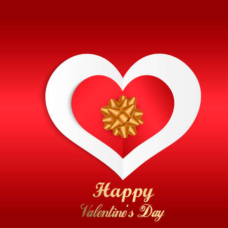 Happy Valentine's Day abstract background with cut paper red heart and bow. Valentine's Day greeting card. Vector illustration.のイラスト素材