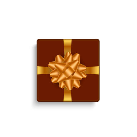 Realistic gift box with gold bow. Top view. Vector illustrationのイラスト素材