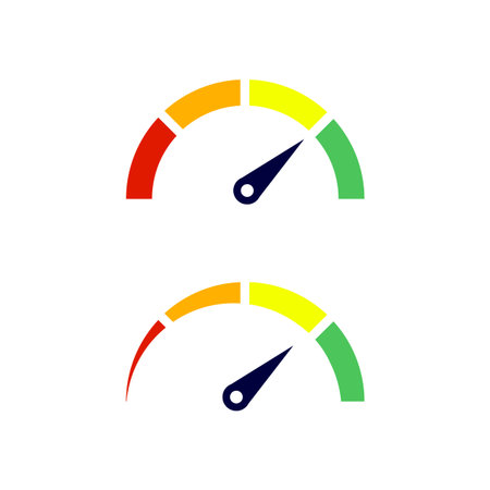 Speedometer icon with arrow. Colorful Infographic gauge element. Vector illustration.