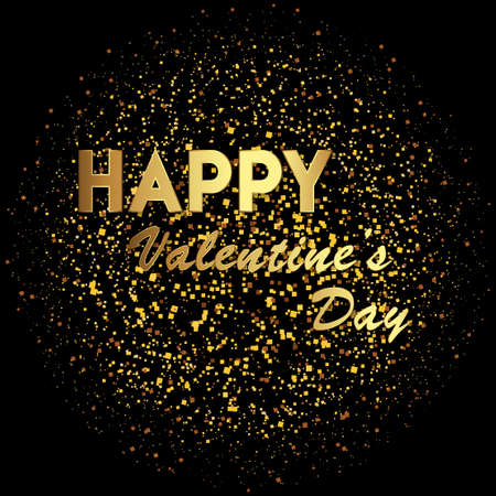 Valentine's Day greeting card with gold sparkles and gold text. Vector.のイラスト素材