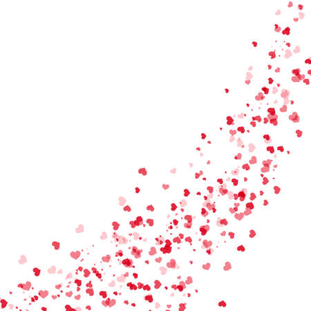 Valentine's greeting card with falling red hearts on white background. Vector.のイラスト素材