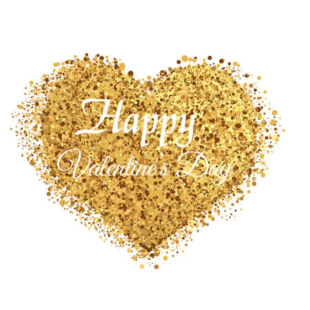 Valentine's greeting card with golden sparkle heart on white background. Vectorのイラスト素材