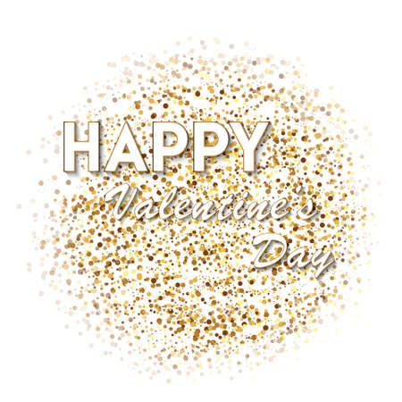 Valentine's greeting card with gold sparkles on white background. Vector.のイラスト素材