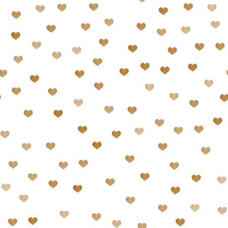 Seamless pattern with gold hearts on white background. Vector.