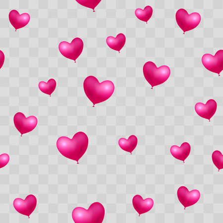 Seamless pattern with flying balloon hearts on transparent background. Vector.のイラスト素材