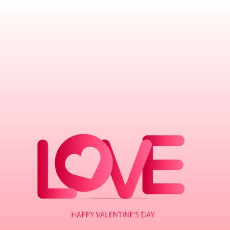 Valentine's day greeting card with text Love on pink background and heart. Vector.のイラスト素材