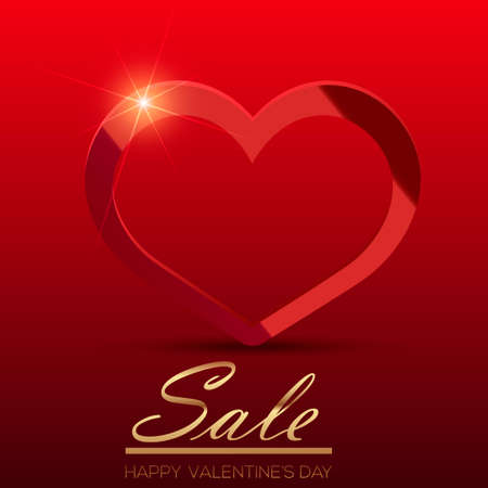 Valentine's day sale with glossy red heart on red background. Vector.のイラスト素材