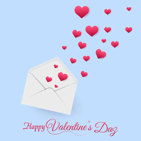 Valentine's day greeting card with flying hearts from the envelope.のイラスト素材