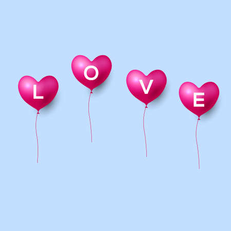 Text Love with the red air heart balloons.のイラスト素材