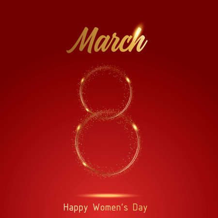 Happy Women's day greeting card with black handwritten gold lettering. Vector.のイラスト素材