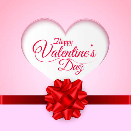 8 March. Happy Women's day with pink heart and red bow. Vector.のイラスト素材