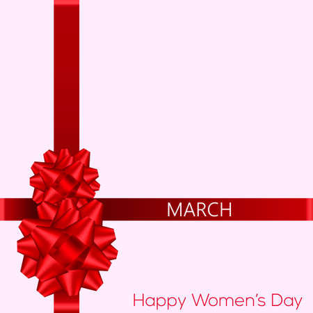 8 March greeting card with red bow. Happy Women's day greeting card. Vector.のイラスト素材