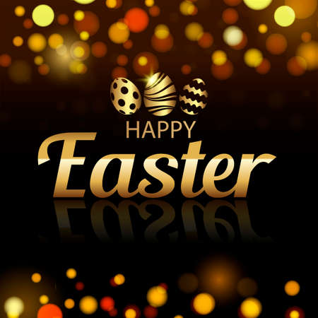 Easter greeting card template with defocused lights and gold text designs.のイラスト素材