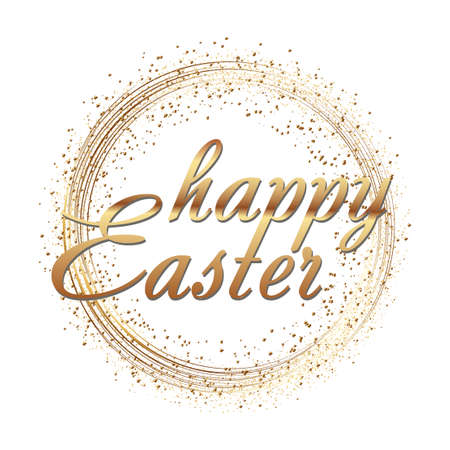 Happy Easter greeting card with gold sparkles dots and text. Vectorのイラスト素材