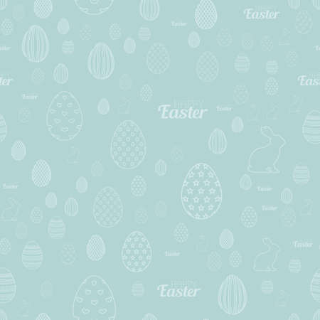 Seamless pattern with eggs rabbits on blue background. Vectorのイラスト素材