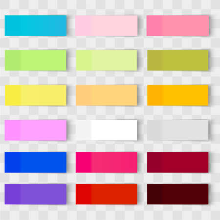 Set of office paper sheets or sticky stickers with shadow isolated on a transparent background. Vector illustration.のイラスト素材