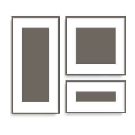 Set of black photo frames on the wall for your design. Vectorのイラスト素材