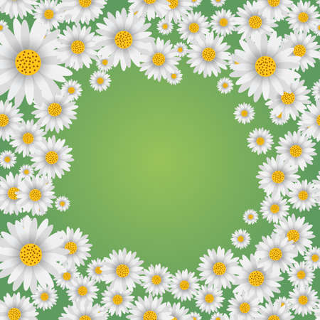 Spring background with falling chamomile on green background. Vectorのイラスト素材