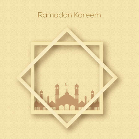 Ramadan Kareem greeting card with mosque and arabic ornament vector.のイラスト素材