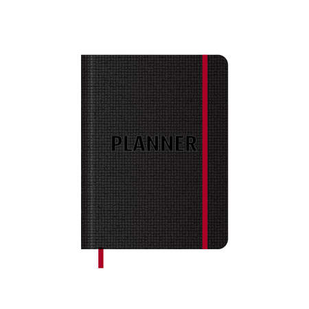 Realistic black leather planner book. Vectorのイラスト素材