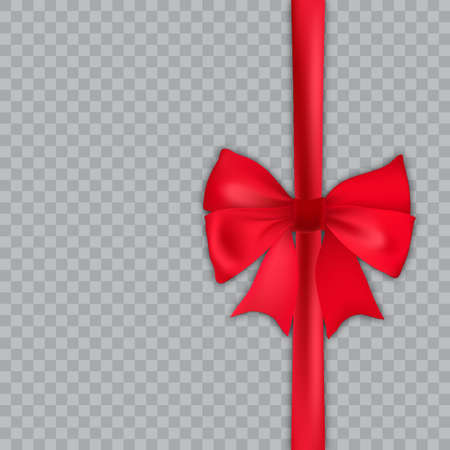 Realistic red bow and satin on transparent background. Vectorのイラスト素材
