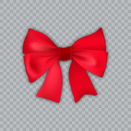 Realistic red bow and satin on transparent background. Vectorのイラスト素材