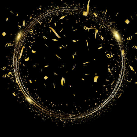 Abstract background with falling gold confetti and defocused lights. Vectorのイラスト素材