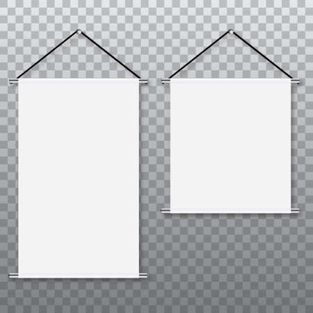Mock up of white blank textile banners with folds set. Vector.のイラスト素材