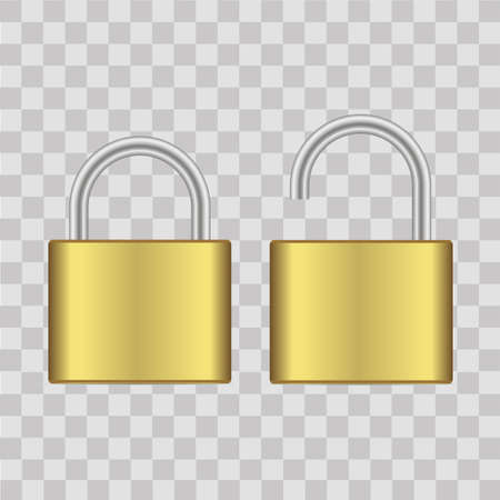 Realistic closed and opened gold padlock. Vectorのイラスト素材