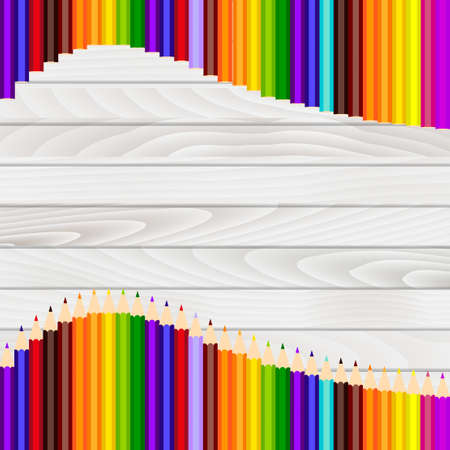 Background with pencils on wood floor for your design. Vectorのイラスト素材