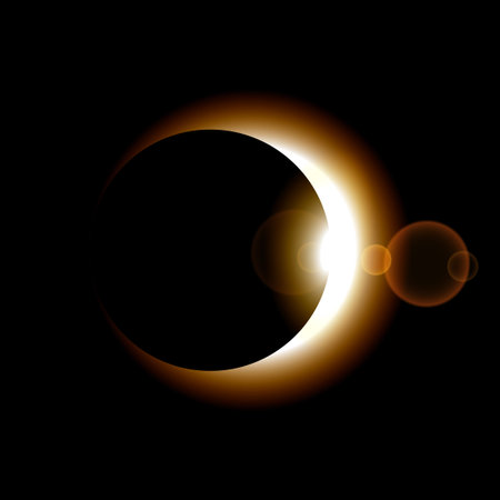 Phase of sun eclipse on dark background. Vector illustration.