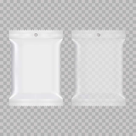 Realistic food snack pillow bags. Mock up. Vector. Can be use for template your design, presentation, promoのイラスト素材