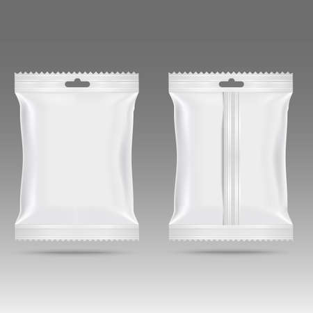 Realistic food snack pillow bags. Mock up. Vector. Can be use for template your design, presentation, promo.のイラスト素材