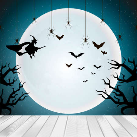 Happy Halloween background with moon and bats. Vector.のイラスト素材
