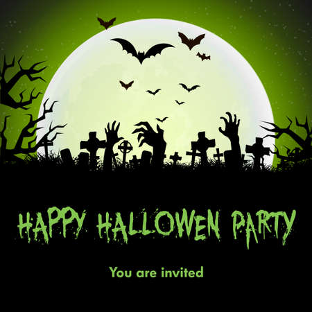 Happy Halloween background with moon and bats. Vector.のイラスト素材