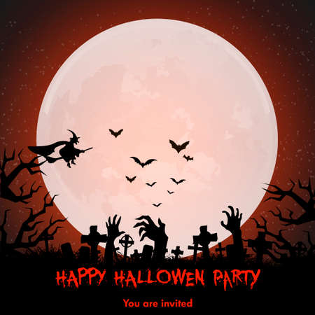 Happy Halloween background with moon and bats. Vector.のイラスト素材