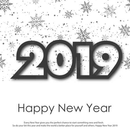 Happy New Year or Christmas greeting card with falling snowflakes. 2019. Vector.のイラスト素材